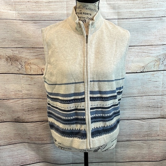 Woolrich Sleeveless Sweater Vest Zipper Front 100% Cotton Stone Heather Medium - Picture 1 of 11